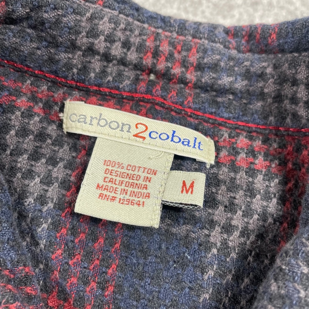 Carbon 2 Cobalt Flannel Shirt Mens Medium Plaid Button Up Cotton Red Black Gray - Picture 3 of 14
